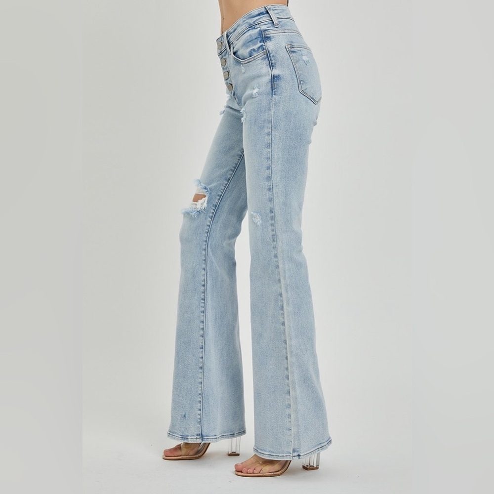 Mid Rise Button Fly Flare Jeans - Risen - Picture 4 of 6